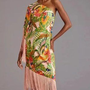 Farm Rio One-Shoulder Fringe Midi Dress